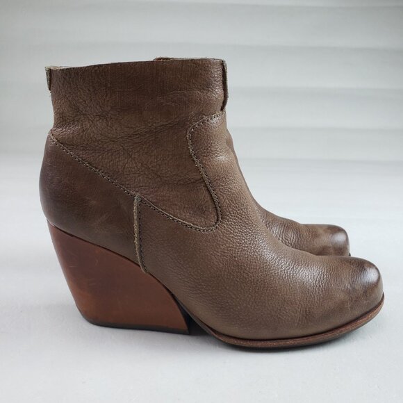 Kork Ease Michelle Ankle Boot Womens 8.5 Brown Leather Side Zip Heeled Wedge - Picture 4 of 15